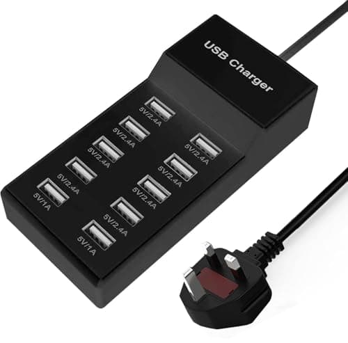 USB Charger Station, 10 Port USB Charger Hub 50W Multiple Charging Station Compatible with iPhone 12/13/14/15/16/Samsung S22/S23/S24/Z Flod/Z Flip/iPad/Xiaomi/Oppo/OnePlus.（Black）
