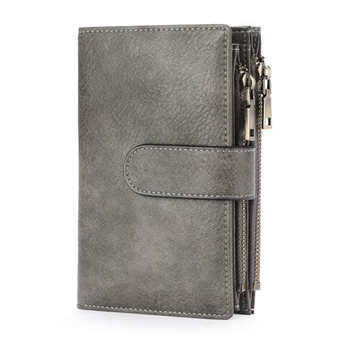 GOIACII Leather Purses for Women, Bifold Compact Womens Wallet with RFID Blocking, Medium Ladies Purse Credit Card Wallet with 16 Card Slots and Zip Coin Pocket