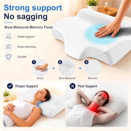 Drifina Orthopedic Cervical Memory Foam Pillow for Neck & Shoulder Pain Relief - Ergonomic Neck Support with Neck Roll, Dual-Height Contour for Side/Back Sleepers, Cooling Washable Pillowcases — view 5