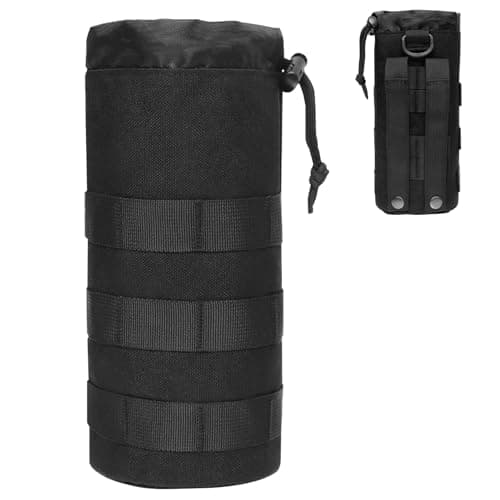 Azarxis Tactical Water Bottle Pouch, Molle Bottle Holder Holster Hydration Carrier Bag with Adjustable Drawstring Open Top for Military Vest Backpack Outdoor Cycling Hiking Camping Running (Black)