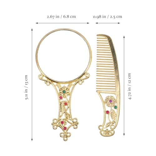 ORFOFE Vintage Vanity Set Antique Hand Mirror with Comb Handheld Small Portable Grooming Set for Women Travel Picnic Wedding — view 2
