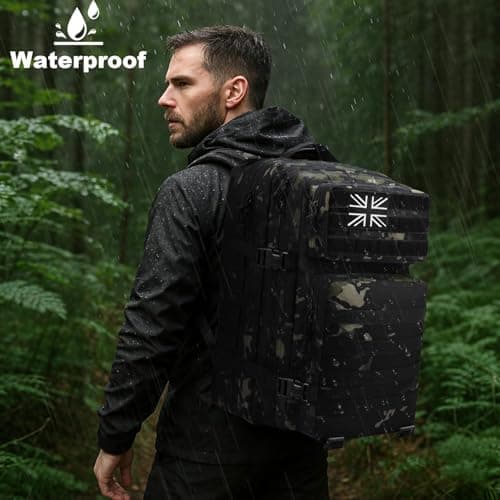 Panavage | Military Tactical Backpack 45L | Waterproof Rucksack with MOLLE, Laptop Compartment | 3-Day Assault Pack for Hiking, Camping, Hunting | Unisex (Black Camo) — view 2