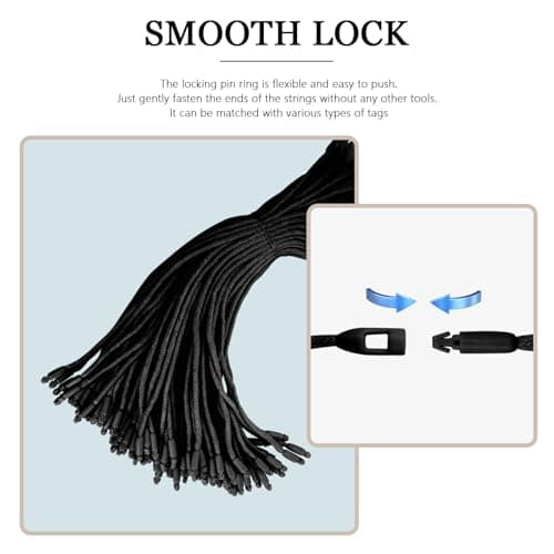 300Pcs 7.6Inch Clothing Hang Tag Cotton String Fasteners Tag Plastic Snap Lock Pin Loop Hanging Tags Labels Brand Markings for Clothes Suitcase Shoes Toys (Black) — view 5