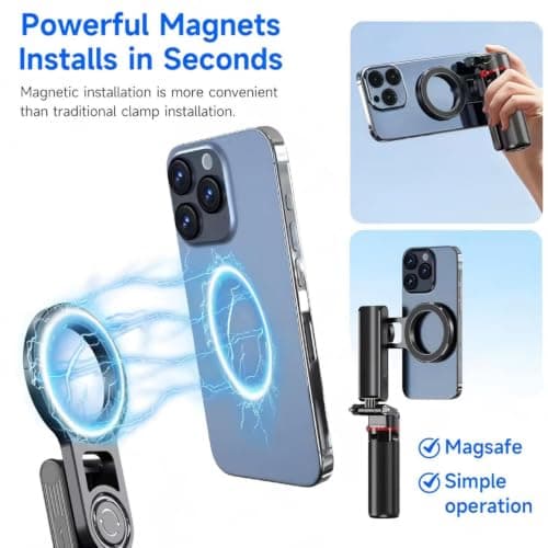 Mini Magnetic Selfie Stick Tripod,18.2" Extendable Phone Mount for MagSafe, 360°Rotation Travel Stand with Rechargeable Remote&Hand Grip Mode, Compatible with iPhone&Android,Video Recording — view 5