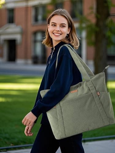 Lekespring Laptop Tote Bag for Women - Large Capacity Shoulder Bag with Zip and Pocket for College School Work Travel Shopping(Green) — view 2
