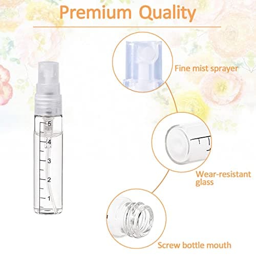 Apstaqeoo 10Pcs, 10Ml Empty Glass Spray Bottles with Scale - Clear Mini Sample Perfume Atomizer Vial Travel Bottles Set with Fine Mist Sprayer & Clear Dust Cap Perfect for Fragrance, Essential Oils — view 3