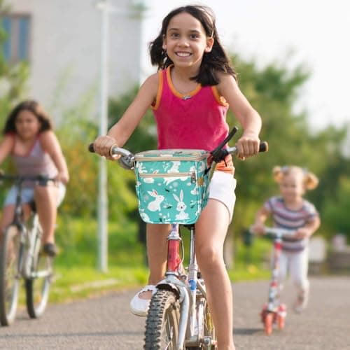Hamkaw Kids Bicycle Basket Bike Handlebar Bag Organizer, Children's Front Bike Decoration Accessory for Girls & Boys, Kid Bike Bag Fits for Balance Bike, Tricycle, Scooter (Bunny) — view 6