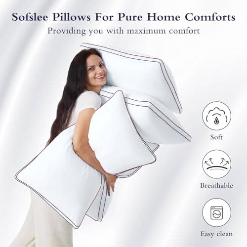 Sofslee Pillows 2 Pack Hotel Quality Luxury Pillows for Neck And Shoulder Pain, Soft Hypoallergenic Dust Mite Resistant Down Alternative Bed Pillow, for Side/Back/Stomach Sleeper 42 x 70cm — view 5