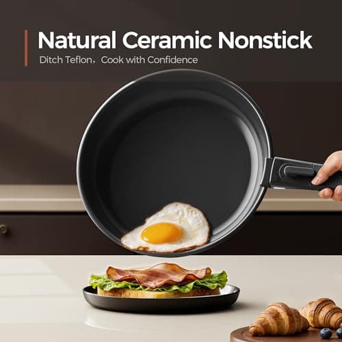 naturepan 16 PCS Ceramic Cookware Set, Stainless Steel Exterior Pots and Pans Set Non Stick, 10x More Durable Super Ceramic Coating, for Induction Hob Pan Set (Black) — view 4