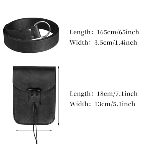 HiiFeuer Medieval Faux Leather Belt Bag, Vintage Renaissance Belt Pouch Fanny Pack Purse, Waist Bag Cosplay for Ren Faire (Black A) — view 6
