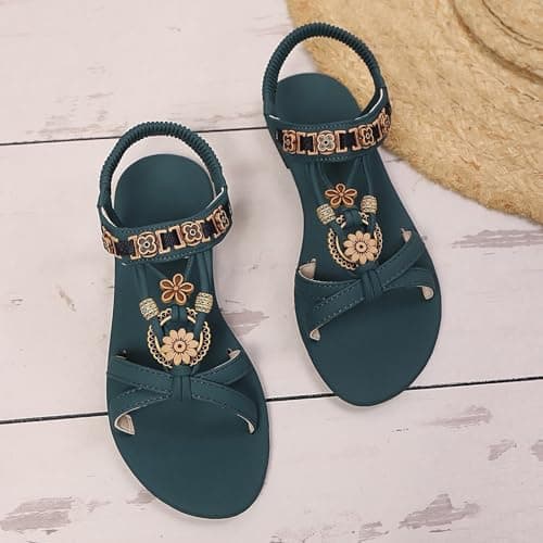 DFSDJEUW wide fit flip flops Womens Sandals Wide Fit Comfortable Slip on Wedge Shoes Casual Open Toe Orthopedic Slide Lightweight Summer Cushion Plantar Fasciitis platform sandals for women Green 6 — view 3
