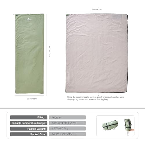 Nature Link Ultralight Backpacking Sleeping Bag 1.77lbs, Warm Weather Sleeping Bag 50℉-63℉, Nylon Shell and Lining, Waterproof, Compact and Lightweight for Backpacking Camping Hiking — view 2