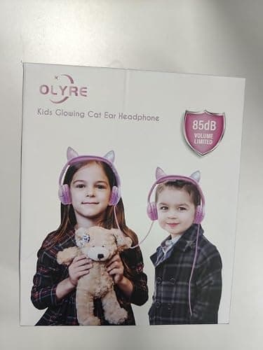 Olyre Kids Wired Headphones LED Light-Up Cat Ears, Microphone, Sharing Port — view 2