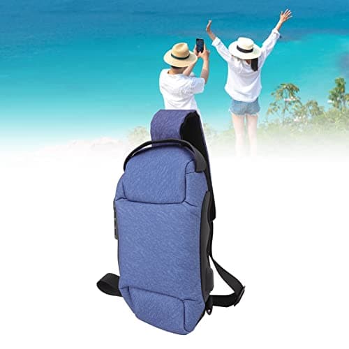 NinGYiYan Anti Theft Chest Bag,for Outdoor Travel,with Combination Lock,Headphone Hole, Fabric,Comfortable Handle,Multifunctional Pockets (Blue) — view 2