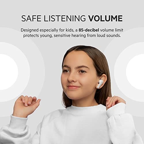Belkin SOUNDFORM Nano, True Wireless Earbuds for Kids, 85dB Limit for Ear Protection, Online Learning, School, IPX5 Certified, 24 H Play Time for iPhone, iPad, Kindle, Pixel and More – White — view 3
