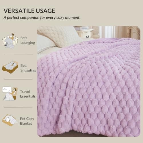 XeGe Luxury Bubble Fluffy Faux Rabbit Fur Throw Blanket 130x150cm, Lavender — view 5