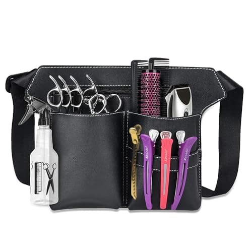 ieron Professional Scissor Bag, Beauty Hairdressing Pouch Barber Leather Waist Pouch, Salon Shoulder Organizer Kit Grooming Hair Stylist Scissor Holder Tool Bag