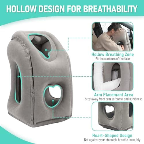 2 Pack Inflatable Travel Pillow for Airplane, Airplane Pillow for Sleeping to Relieve Neck and Shoulder Pain, Support Head Inflatable Pillow for Long Flights, Used for Airplane, Car, Office (Grey) — view 4
