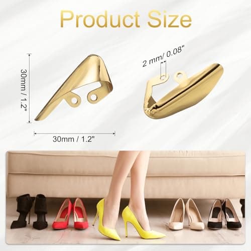 sourcing map 2Pcs Metal Shoes Pointed Protector High Heel Toe Caps Cover Durable Shoe Tip Cover Pointed Shoe Head Tips Cap for Shoe Protection Repair, Dress Shoe Protection (Gold, 30mm) — view 2