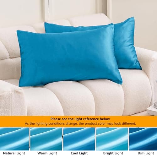 My home store Teal Blue Silk Pillow Cases 2 Pack - Antibacterial Hypoallergenic Travel Pillowcases Silk Standard Size 50x75 cm — view 6