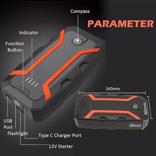 VORACIS 9000A Car Jump Starter 12V Battery Booster | Portable Car Battery Jump Starter Power Pack | USB Fast Charger | LED Light | Smart Jump Leads | Carry Case & Charging Cable — view 2