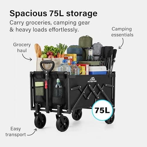 75L Festival Trolley Folding Trolley Cart on Wheels, Portal Festival Camping Wagons Cart with Adjustable Handle, Foldable Wagon for Camping, Garden, Beach, Shopping, Outdoor — view 2