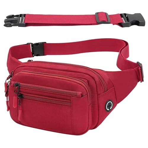 Bumbags Waist Fanny Pack Fashion Bum Bag with 30cm Extended Belt for Dog Walking Climbing Hiking Travel Cycling Girls Ladies Men Women (Red)