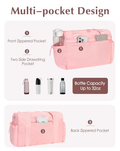 Small Gym Bag Womens with Yoga Mat Holder and Wet Compartment, Pink — view 6