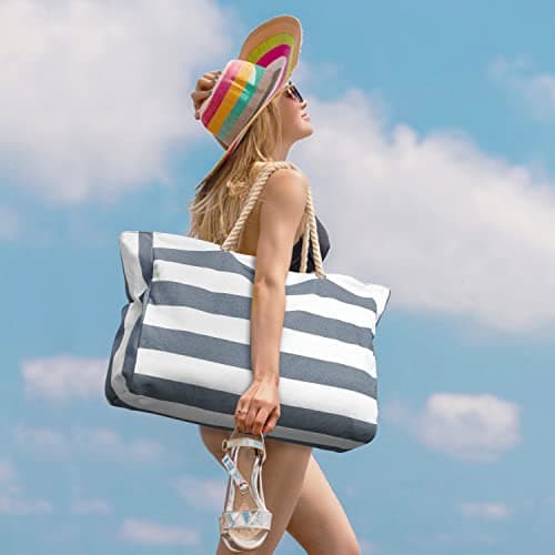 oscaurt Beach Bags for Women Waterproof Beach Tote Bag with Zip and Rope Handle Summer Holiday Essentials for Travel Shopping Shoulder Handbags for Pool Gym Picnic — view 2