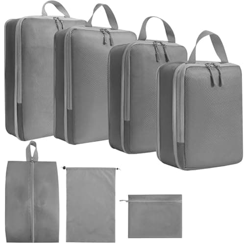 7PCS Compression Packing Cubes Set, Travel Luggage Organiser Bags for Suitcases & Backpacks, Space-Saving Packing Organisers for Trips (Grey)