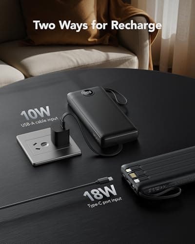VRURC Portable Charger 20000mAh with Built in Fast Charging Cables — view 4