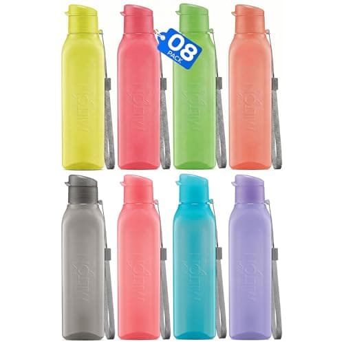 Bulk Water Bottles Set of 8 –17oz Multicolor Sports Bottles for Kids and Adults – Leak Proof Water Bottles with Carry Strap – Square Reusable Bottles for Juice, Drinks – BPA-Free Dishwasher-Safe