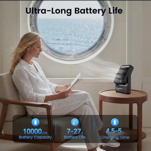 MERTTURM Magnetic Cruise Desk Fan, 10000mAh USB Rechargeable Portable Travel Table Fan with 27H Runtime&4-Speed&Timer&Night Light&Hook&LED Display, Ultra-Silm Quiet Camping Fan for Home/Outdoor/Cruise — view 2