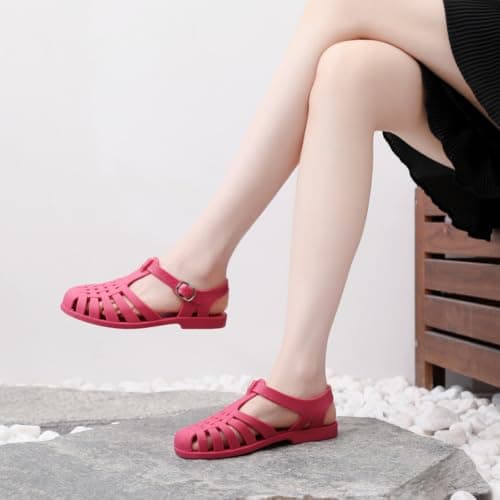 Hixingo Jelly Sandals Women Wide Fit (2043-1 Hot Pink,8) — view 5