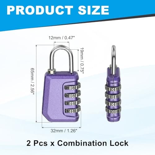 sourcing map Combination Lock, 4 Digit Padlock Combination Outdoor Waterproof Locker Lock for Gym Luggage Home Sports Hasp Storage, Pearl Purple Pack of 2 — view 2