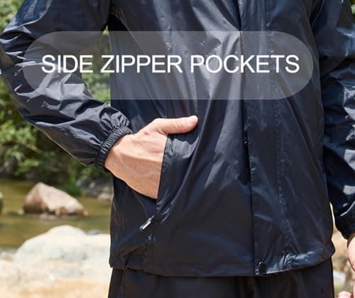 LZLER Mens Waterproof Jackets Lightweight Packable Windproof Rain Jacket Adjustable Hooded Raincoat for Outdoor Hiking Fishing Camping(Black,L) — view 6