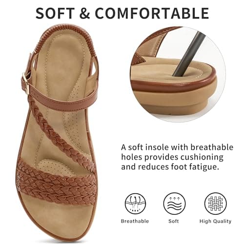 Women’s Dressy Flat Sandals, Strappy Open Toe Low Flat Sole Summer Shoes - Casual Walking Sandals for Vacation Wedding Guest Office Evening Travel Beach Resort Daily Outdoor Wear (Brown,6.5) — view 4