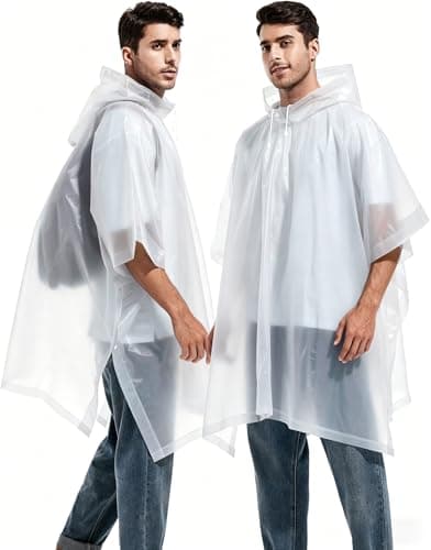 JXJIUA 2 Pack Rain Ponchos for Adults Men/Women Raincoats Reusable Lightweight Survival Emergency Heavy Duty Rain Coat with Drawstring Hood White — view 3