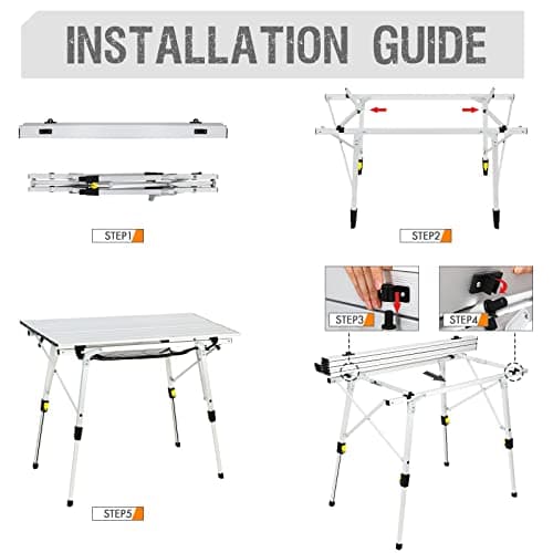 Portal Camping Tables That Fold up 90×53cm Picnic Table Folding Portable with Height Adjustable Legs Collapsible 3ft Aluminium Rollup Outdoor Lightweight Foldable for Beach Fishing Garden BBQ — view 6