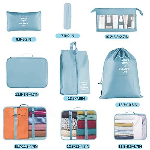 Jsdoin Packing Cubes for Suitcase,9 PCS Travel Luggage Packing Cubes for Backpack, Waterproof Essentials Suitcase Organiser Bags, Travel Accessories (Blue) — view 4