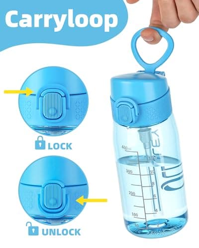 OLDLEY Kids Water Bottles with Straw 420ml/14oz Leakproof Tritan Water Bottle for School with Handle BPA Free Time Marker Sports Drinking Bottle for Boys Girls (Sky Blue) — view 4