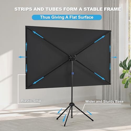Projector Screen and Stand, Portable Projector Screen, 120 Inch 16:9, Outdoor Projection Screen, 1.2 Gain, 160 Degrees View Angle, 2 Mounting Modes, Fast Setup, Idea for Home Cinema, Backyard Party. — view 3
