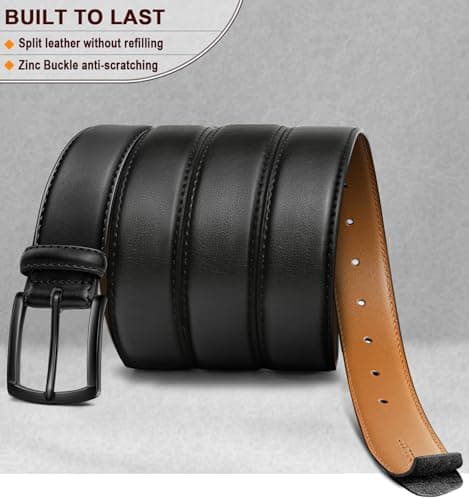 KEMISANT Men Belt-Genuine Leather Belt for Men Dress Casual Golf Jeans 1 3/8"(Black,38"-40" Waist Adjustable) — view 3