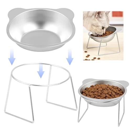 2Pcs Elevated Cat Bowls, 15° Tilted Raised Stainless Steel Cat Food and Water Bowl Set Anti-Vomit Neck Protection Pet Feeding Station for Indoor Cats & Small Dogs, Dishwasher Safe — view 5