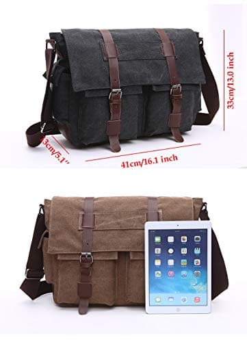 Laptop Messenger Bag, 15.6 inch Canvas Laptop Bag Shoulder Bag Briefcase Cross Body Bag Work School for Men Women Black — view 4