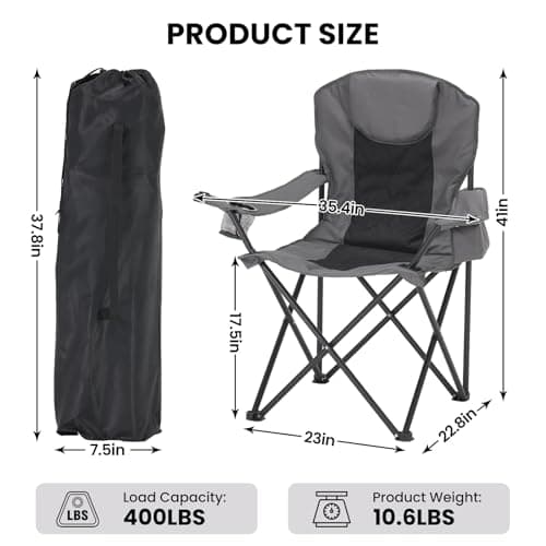 Meulbaty Extra Wide Heavy Duty Camping Chair for Adults – Oversized Folding Chair for Big & Tall Users, 400lbs Capacity, Padded Headrest, Insulated Cooler Bag & Cup Holder for Camping, Beach & Garden — view 2