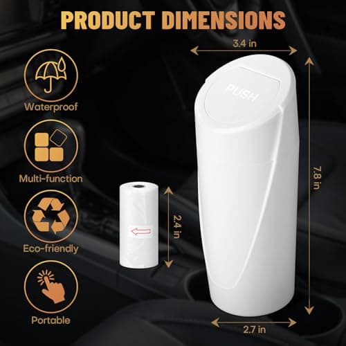 SGLRT Car Trash Can Bin with Lid - Car Garbage Can Cup Holder - White Mini Leakproof Vehicle Trash Garbage Can Bin with 20pcs Trash Bags-Car Organizers and Storage for Front Back Seat Accessories — view 6