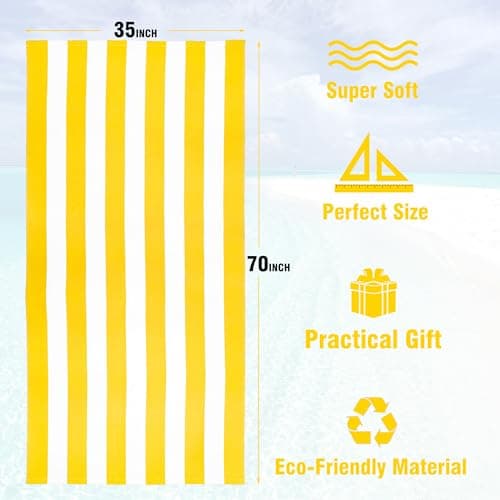 HENBAY Large Oversized Beach Towel - Fluffy 35 x 70 Inch Plush Microfiber Pool Towel, Yellow Striped Quick Dry Cabana Swim Towel — view 3