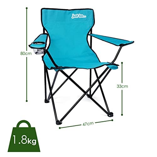 just be... Camping Chair – Lightweight, Foldable & Portable Outdoor Seat with Armrests, Cup Holder & Carry Bag | For Adults & Kids | Garden, Beach, BBQ & Fishing – Light Blue with Black Trim — view 3