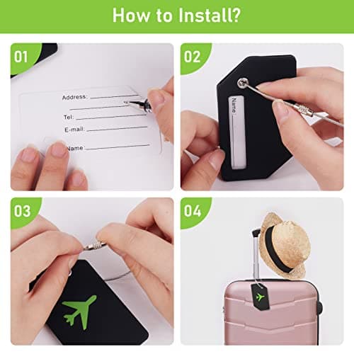 Flintronic 4 PCS Luggage Tags, Silicone Baggage Labels, Suitcase ID Tag Set, Handbag Tag Labels Travel Accessories for Checked Luggage, Hand Luggage and Handbags - Black & Green — view 5